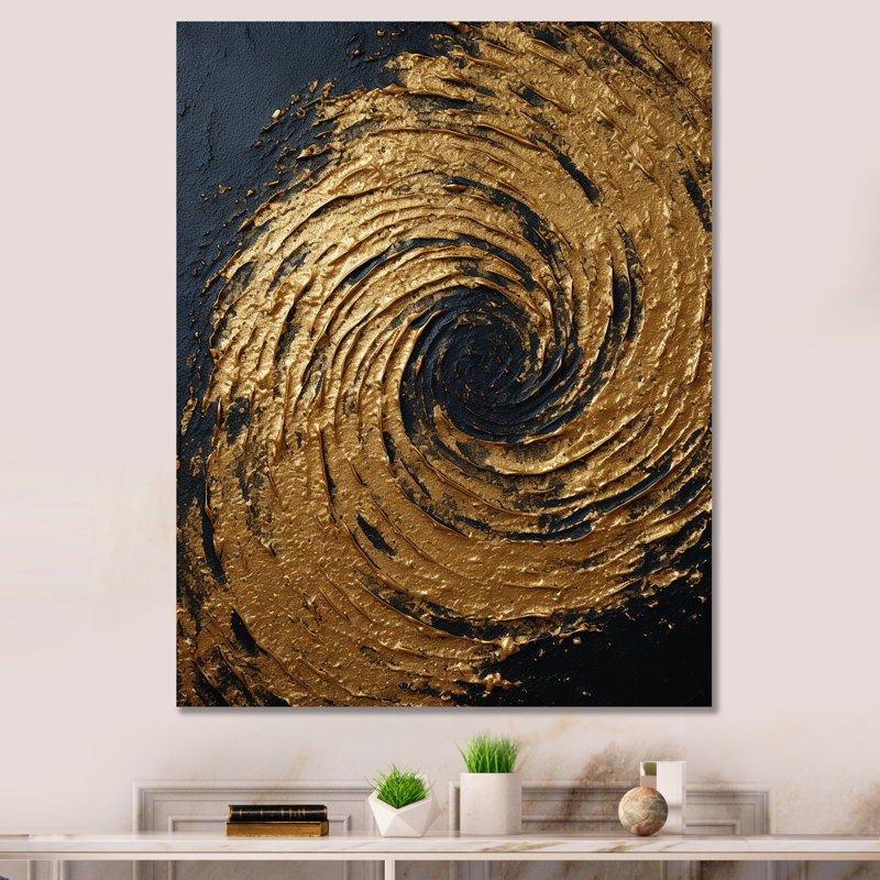 Or et noir abstrait spirale Smph - Art abstrait spirales murales, Toile tendue, H 32 po x l 24 po x P 1 po