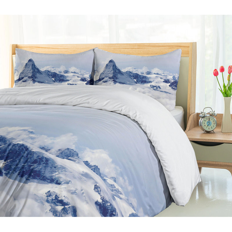Queen Size Blue Mountain Scenery Microfiber Duvet Cover Set