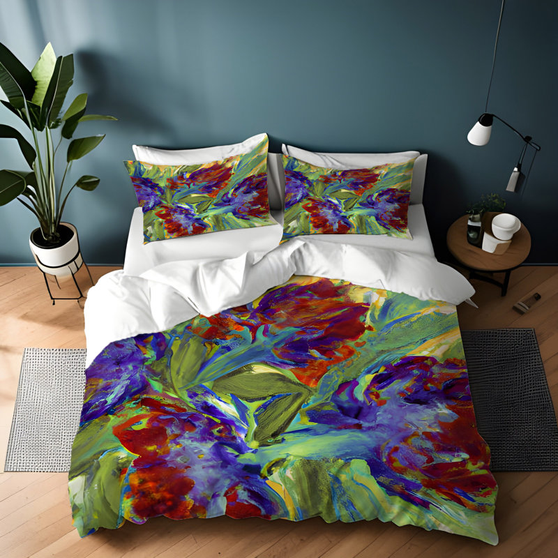 Polyester Floral Duvet Cover, King Duvet Cover + 2 King Shams