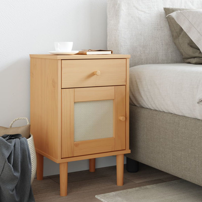 Bedside Table Rattan Look, Brown 