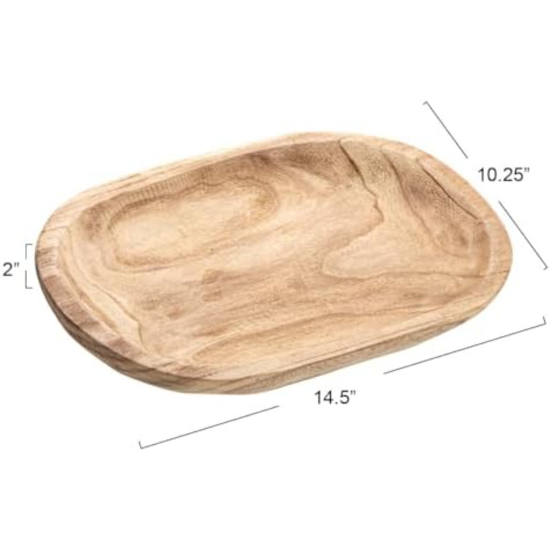 Hand-Carved Paulownia Wood Bowl, Natural