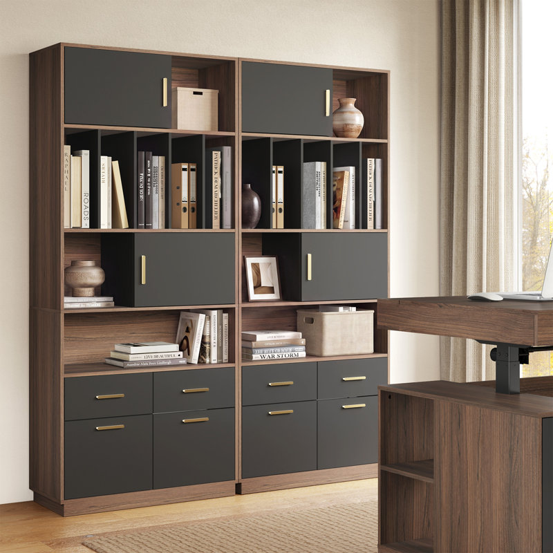 Armoire de rangement de 73,3 po de hauteur avec tiroirs-classeurs, portes et bibliothèque pour bureau à domicile, bureau et salon