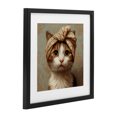 Cat with Fashionable Turban Framed Print Under Glass, design by Jim Baldwin