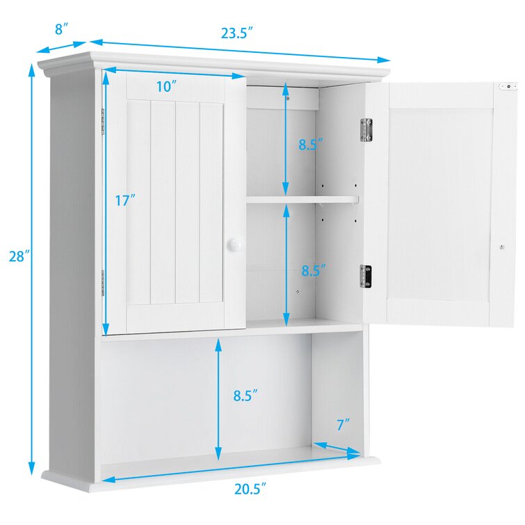 Dalila Modern Wall-Mounted Bathroom Storage Cabinet with Double Doors and Open Shelf Darby Home Co Finish: White