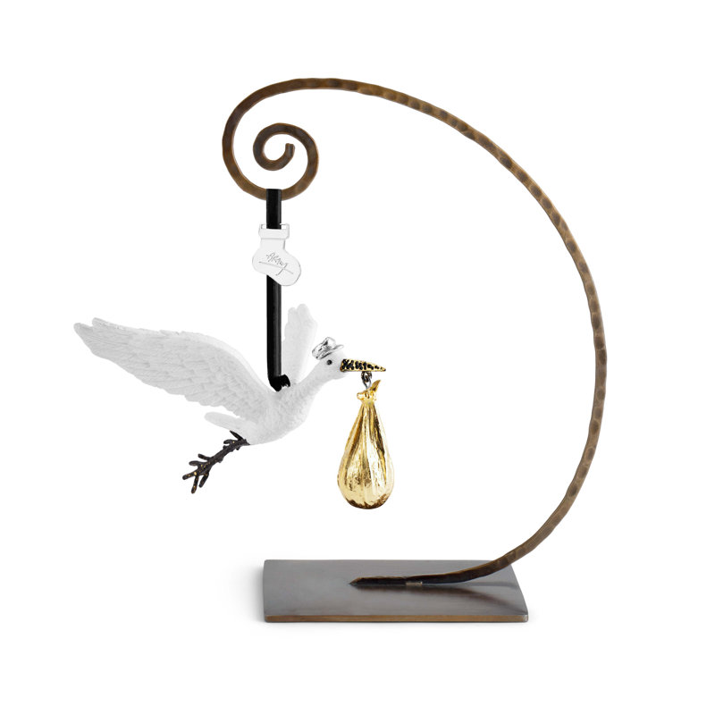 3.75'' Handmade Metal Animals Hanging Figurine Ornament, White/Gold