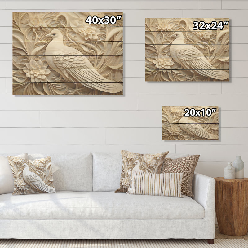 Dove ivoire Innocence - art mural en bois colombe sur bois de pin naturel, H 30 po x l 40 po
