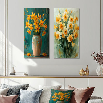 Bloom, orange, nature morte, jonquilles III, ensemble de 2 jonquilles murales