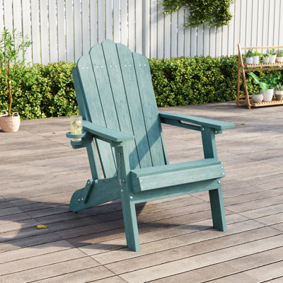 Chaise Adirondack en PEHD pliable avec porte-gobelet, chaise de patio toutes saisons pour terrasse extérieure, assemblage facile