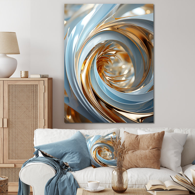 Spirale abstraite blanche et dorée - spirales abstraites, Toile tendue, 44" H x 34" W