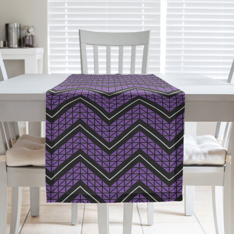 Stephenie Classic Hand Drawn Chevron Table Runner, 16" x 72", Lavender Purple/Black