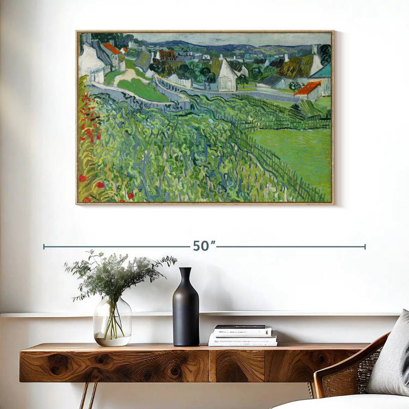Vignobles à Auvers, Cadre flottant en bois naturel, 40 po x 27 po
