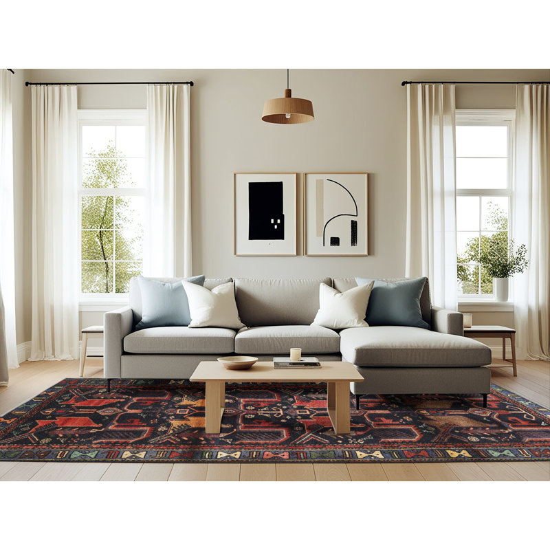 Tapis noir Ikat, Rectangle 6 pi x 9 pi