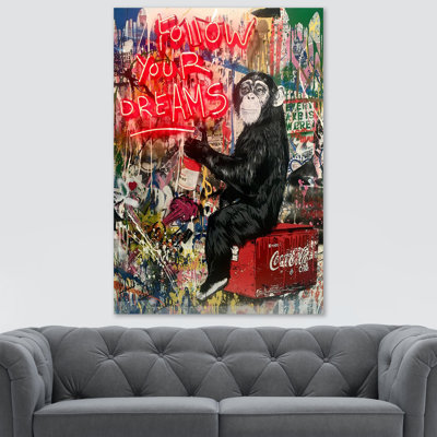 Follow Your Dreams Monkey 1 Piece Wrapped Canvas Wall Art