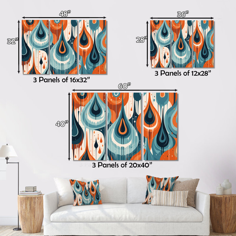 «Orange Orange Midcentury Balance III» sur toile, reproduction de 3 pièces, H 28 po x l 36 po x P 1 po