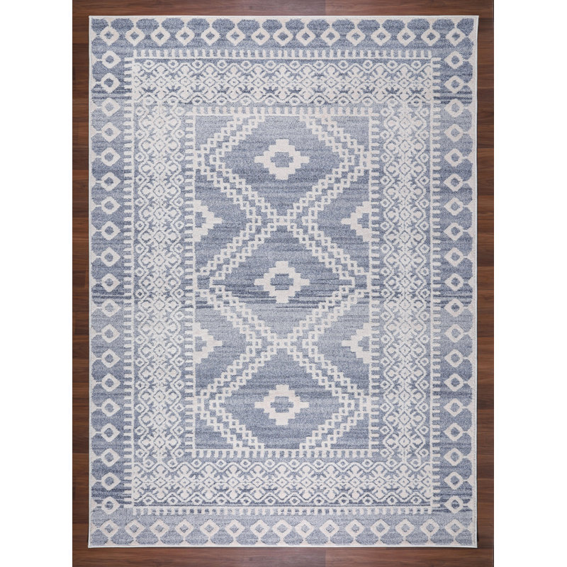 Tapis bleu en polypropylène tissé à la machine Pays-Bas en bleu, Rectangle 7 pi 10 po x 10 pi 2 po