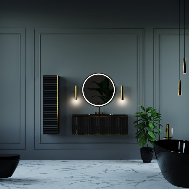 Meuble-lavabo simple l 40 po CANALE, Noir, Or