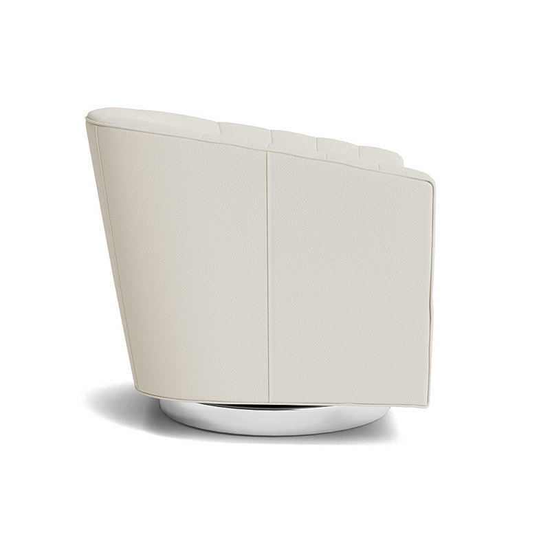 Cooper Upholstered Swivel Barrel Chair, Polished Stainless Steel, Greenwich Performance Leather - Cream