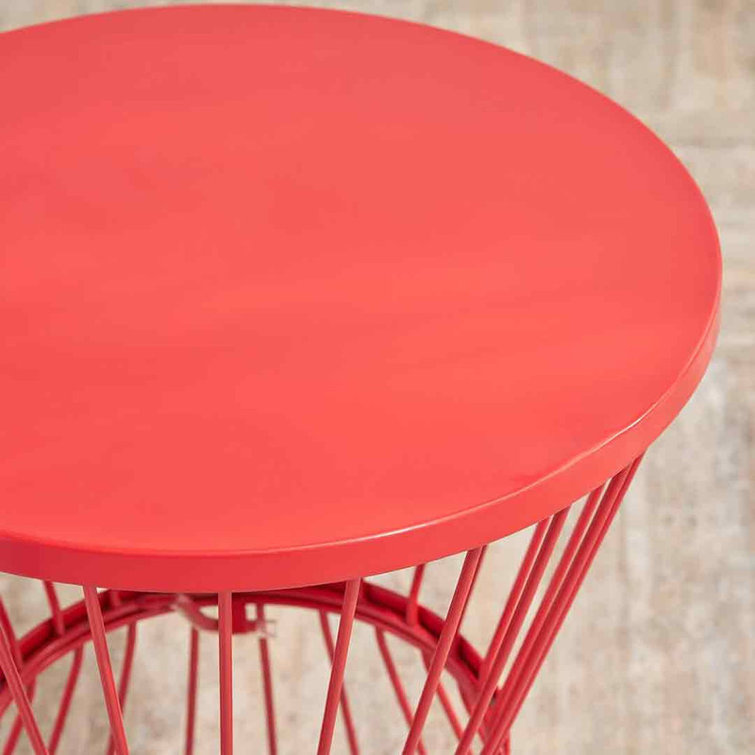 Powder-Coated Iron Side Table with Hourglass Shape & Open Cage Design