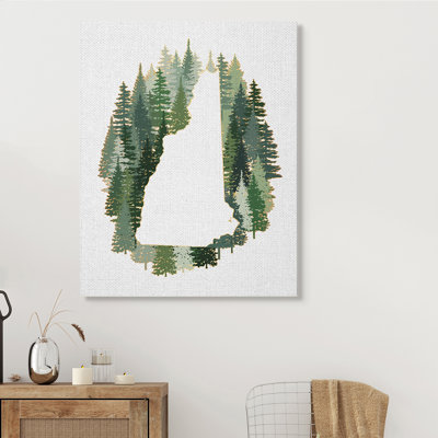 " New Hampshire State Outline Green Pine Tree Forest "