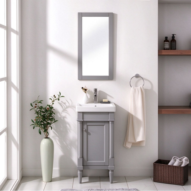 Esperanza 17.5 " W Freestanding Standard Free Standing 1 Single Vanity Bathroom Vanity With Ceramic Top, Gray