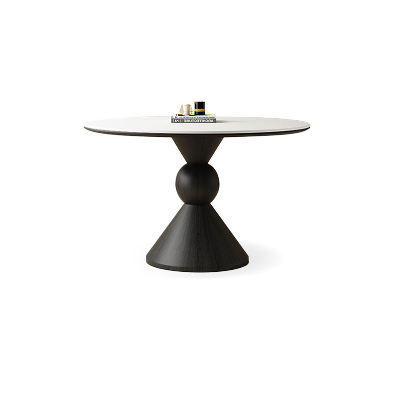 Black Round Sintered Stone Dining table, 29.53" H x 39.37" W x 39.37" D, Black