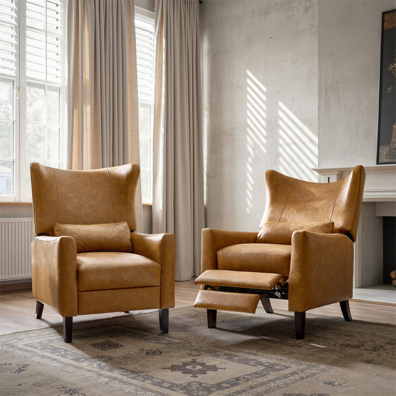Fauteuil inclinable manuel en simili cuir à oreilles Alexis (ensemble de 2), Chameau