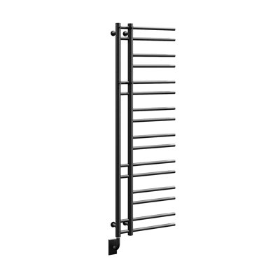 Chauffe-serviettes électrique moderne câblé 19,5 po x 60,5 po - noir mat, rempli de fluide, conception unique, comprend un interrupteur intelligent programmable, garantie à vie
