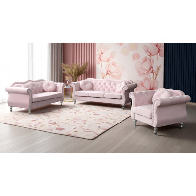 Geneva Velvet Fabric 3pc Living Room Set