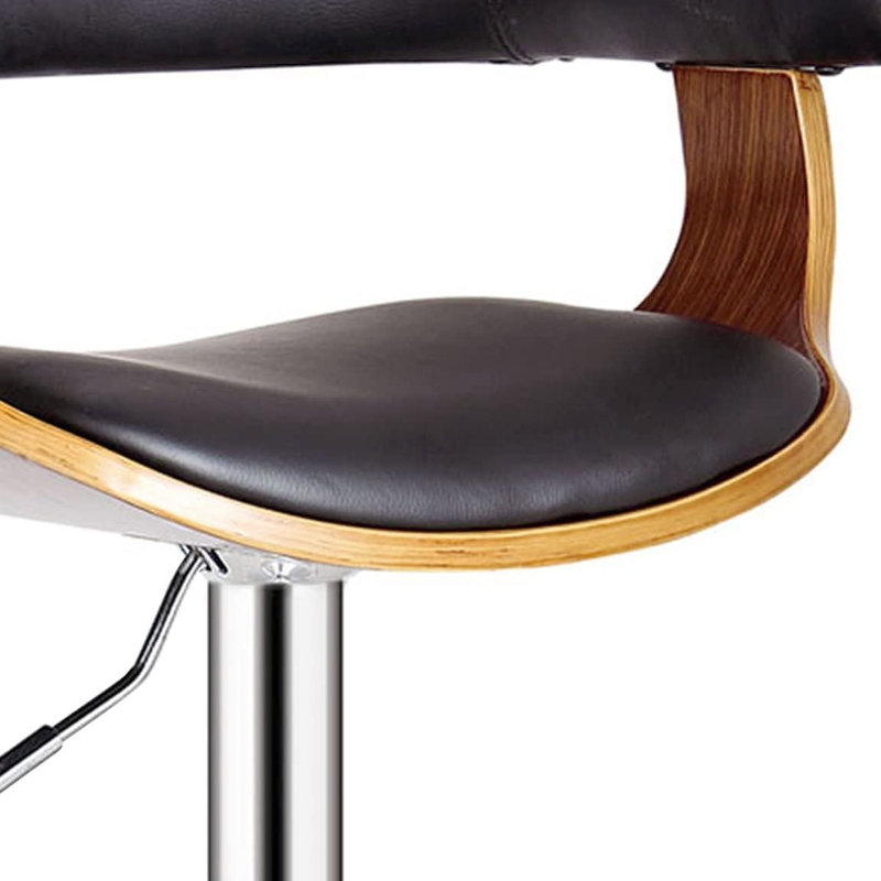 Tabouret de bar contemporain pivotant réglable avec accoudoirs rembourrés, chêne vieilli