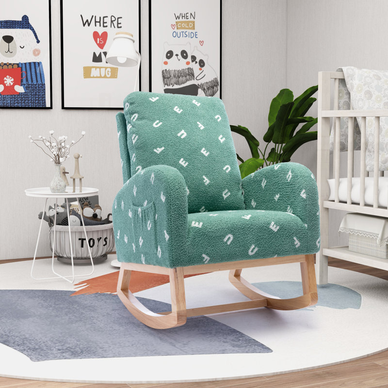 Mcardle Rocking Chair, Green Boucle Fabric