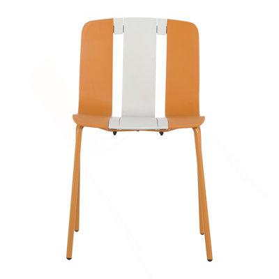 Summer - Paquet de 4 chaises à blocs de couleurs modernes à rayures - Siège en plastique PP intérieur / extérieur et pieds en métal robustes, blanc éclatant, orange, beige - pour le salon, le balcon, le café, la terrasse
