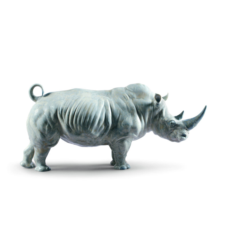Rhino Figurine, 8.66" H x 17.72" W x 7.48" D, Black