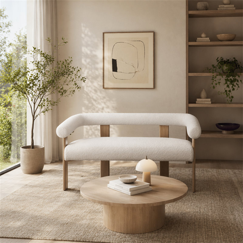 Causeuse ronde avec accoudoirs (beige et naturel), Beige