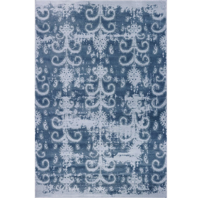 Tapis bleu à motif floral Rundle, Rectangle 5 pi 3 po x 7 pi 7 po