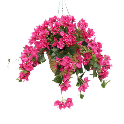 Bougainvillée artificielle fuchsia de 79 cm dans un panier suspendu en jonc de mer