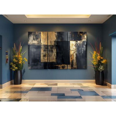 Reproduction d'art, reproduction d'art sur toile Triptych - ensemble de toiles abstraites noires et grises
