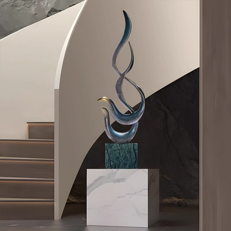 Blue+Gray+Green Free Form Copper+Marble Decorative Object