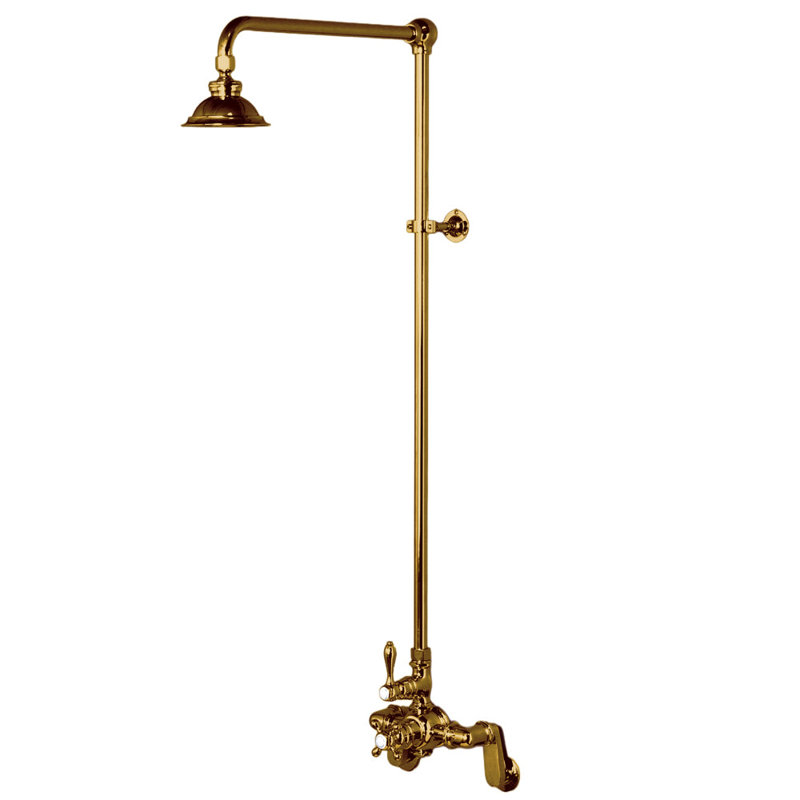 Exposed Thermostatic Shower System  52" Wall Mounted with 1.75GPM Lever/Cross Handles, Supercoat Brass