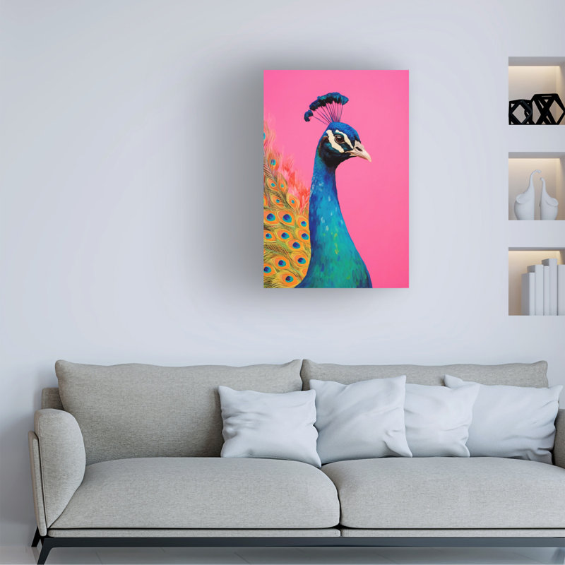 Bolognaise sur un beau paon sur toile, H 47 po x l 30 po x P 2 po