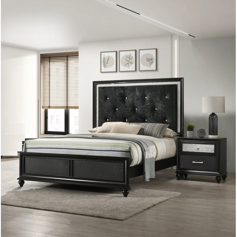 Table de chevet 1Pc, 2 tiroirs, table de bout, finition noire, meubles de chambre en bois massif scintillant