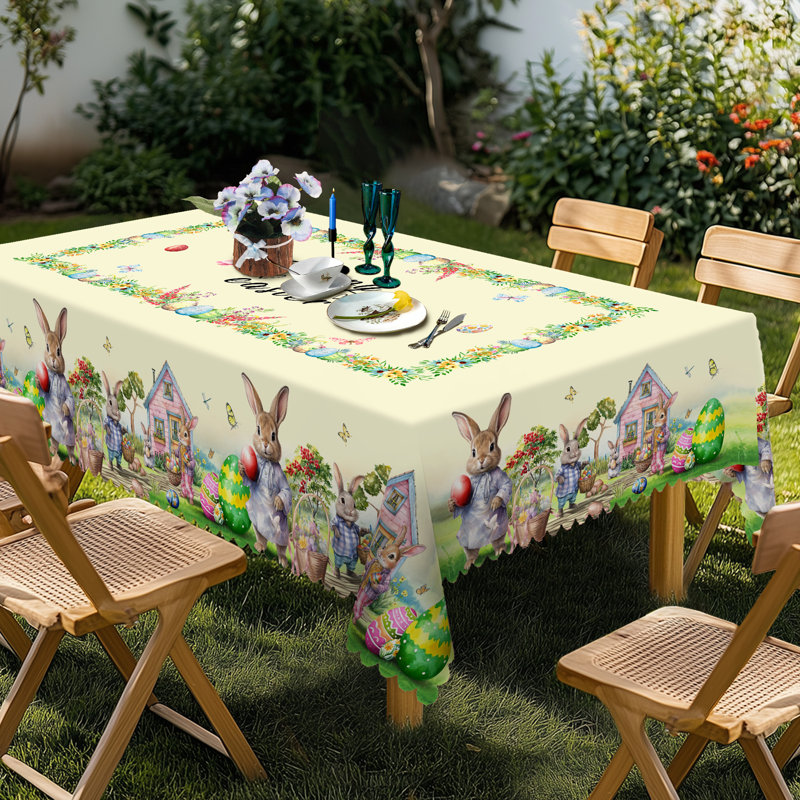Machine-washable polyester Easter bunny pattern tablecloth, 86.8" L x 70.8" W