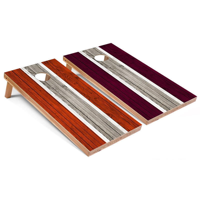 Ensemble de planches cornhole à rayures 2 x 4, Orange / marron