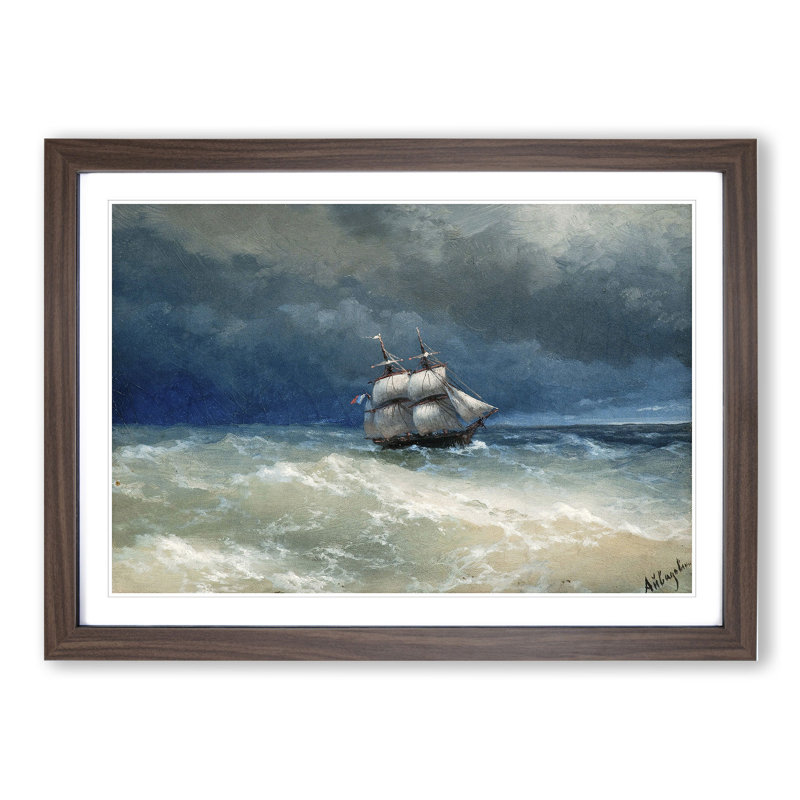 Sailing Ship by Ivan Aivazovsky - Picture Frame Painting, Walnut Framed, 27cm H x 36cm W x 2cm D