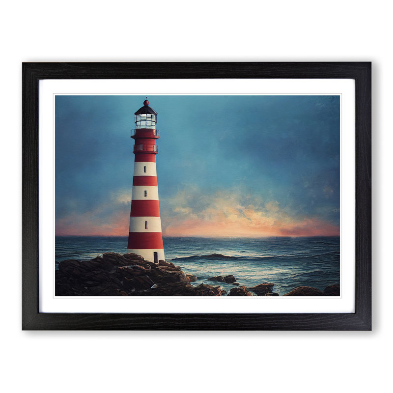 Artistic Lighthouse - Single Picture Frame Print, Black Framed, 25cm H x 34cm W x 2cm D