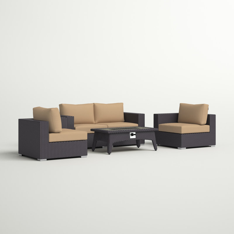 Convene 5 Piece Set Outdoor Patio with Fire Pit, Mocha