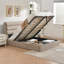 Linen 3-Panel Headboard Queen Bed Frame with Lift Up Storage, No Box Spring Needed, Light Brown-231838671-230536740