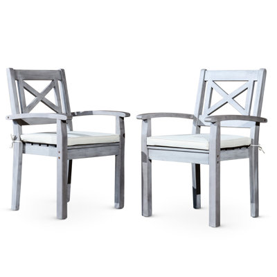 Chaise de salle à manger d'extérieur en bois massif de 2 - Gris argenté pour une belle vue 2 chaises dans un rassemblement charmant