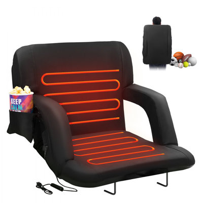 Siège de stade double chauffant avec support pour le dos, siège à gradins de chauffage à 3 niveaux, fauteuil inclinable rembourré pliable et portatif avec porte-gobelet à poche, idéal pour les événements sportifs, le camping et la plage
