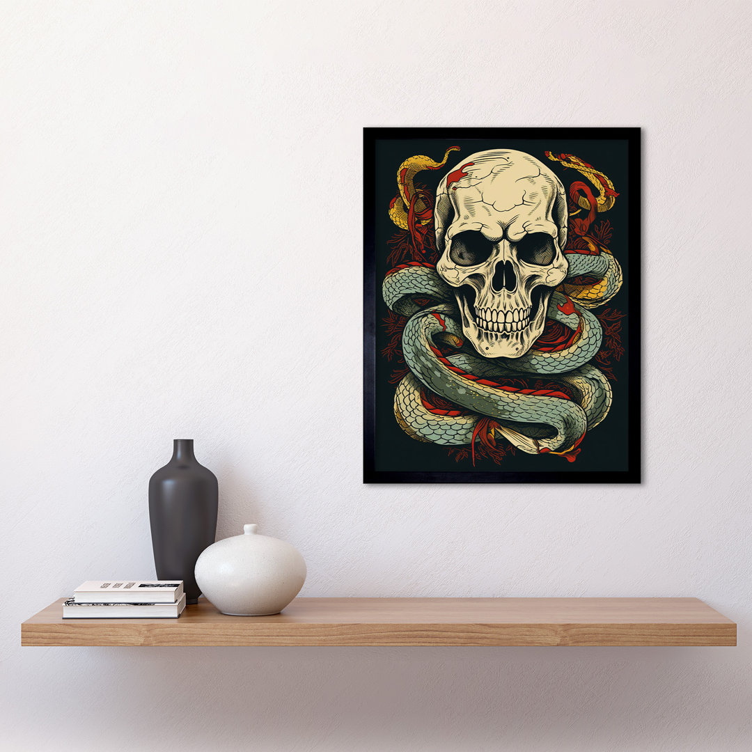 Berthol Skull Snakes Old School USA Tattoo Ink Body Art Americana 50s - Single Picture Frame Print