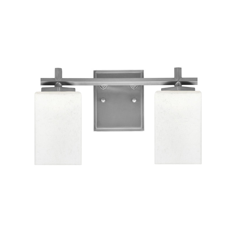 Finola Bath Bar Shown With Square White Muslin Glass, 2 Lights, 8.5" H x 14.5" W x 6.25" D, Graphite